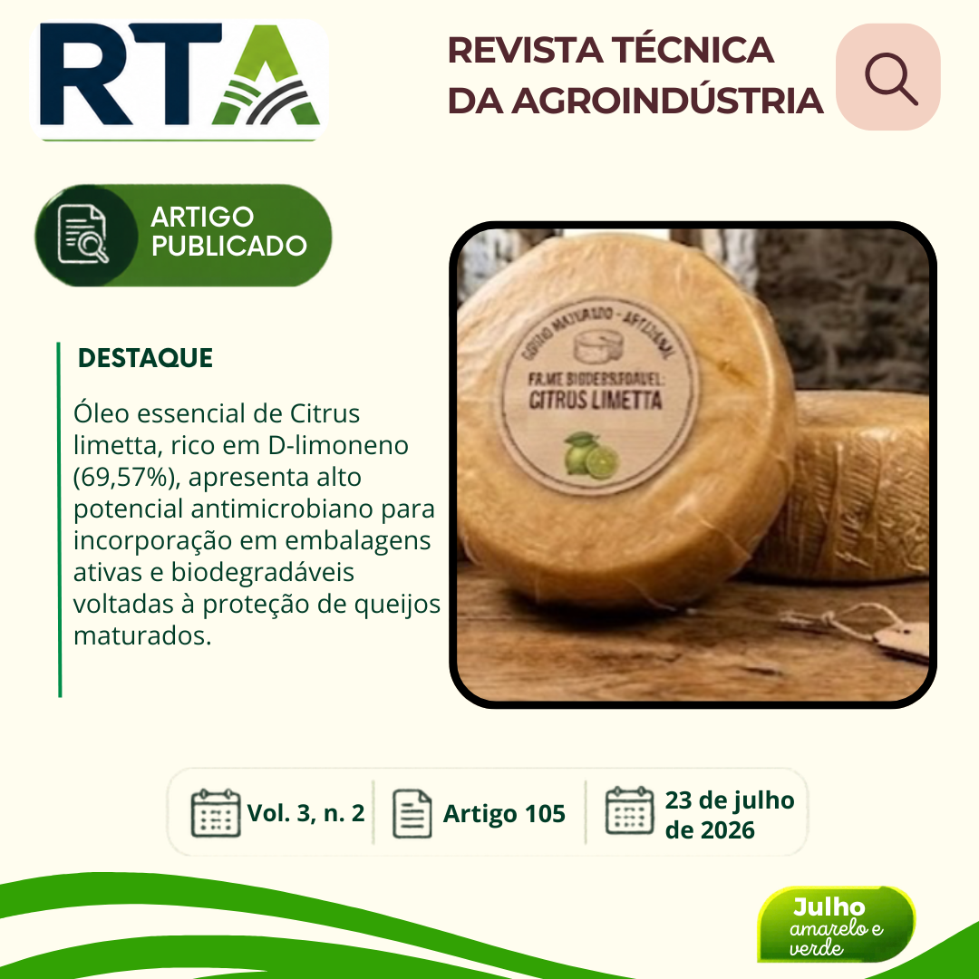 ÓLEO ESSENCIAL DE CASCAS DE Citrus limetta: PERFIL CROMATOGRÁFICO E POTENCIAL USO EM REVESTIMENTO PARA QUEIJO MATURADO